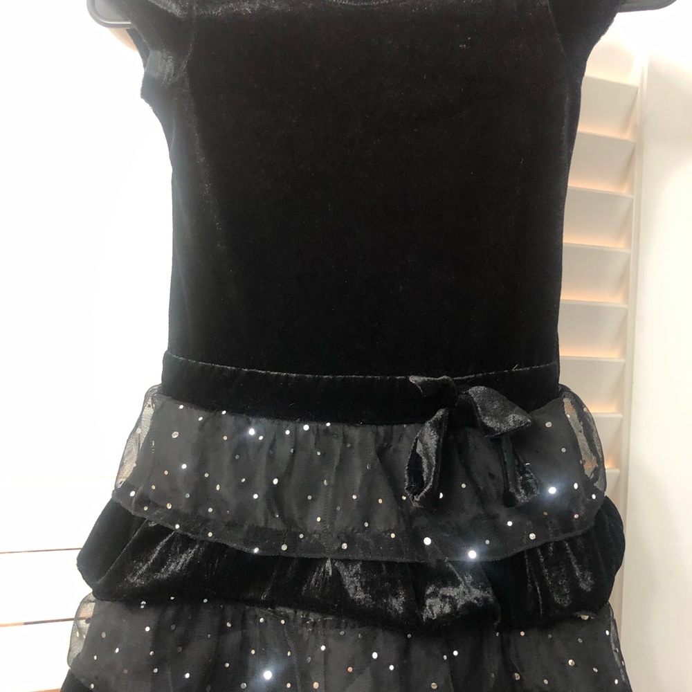 Girls Holiday or Special Occasion Dress. Black velvet with glitter skirt.